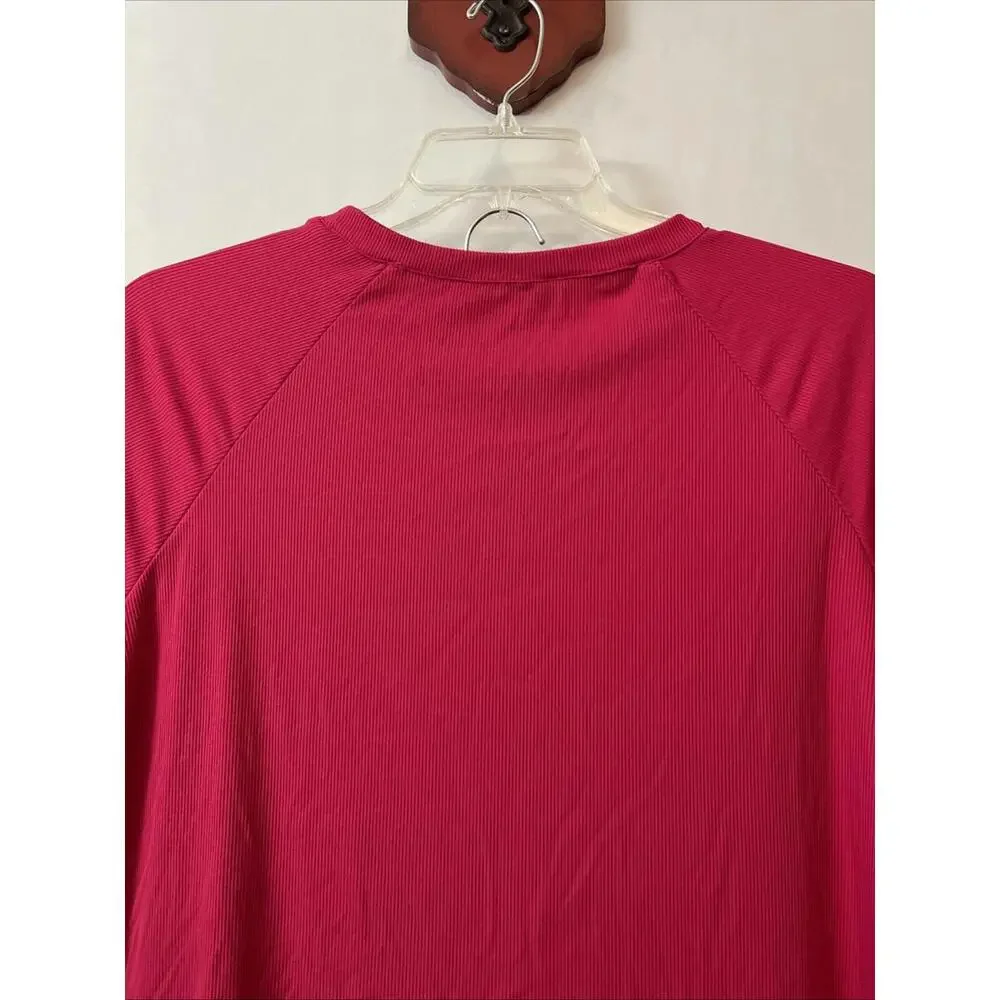 Womens Large Pink Ribbed Shirt & Shorts Comfy Pull-On Stretchy Lounge Set! A893 - Picture 6 of 10